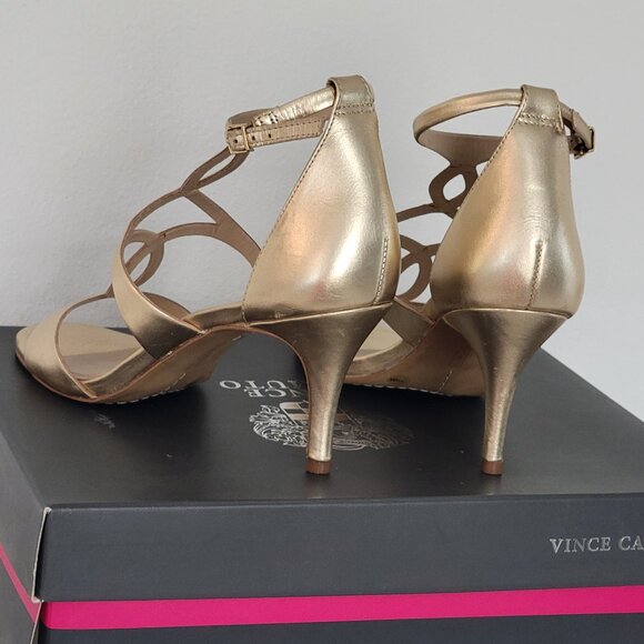 VINCE CAMUTO Sexy Mid Heel VC-PAYTO Sandals in Egyptian Gold ~ Size 7.5M - Picture 7 of 12